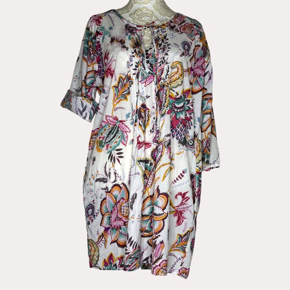 Milano Italy Donna Boho Paisley Roll Tab Tunic Mini Dress Tunic 40 US 6